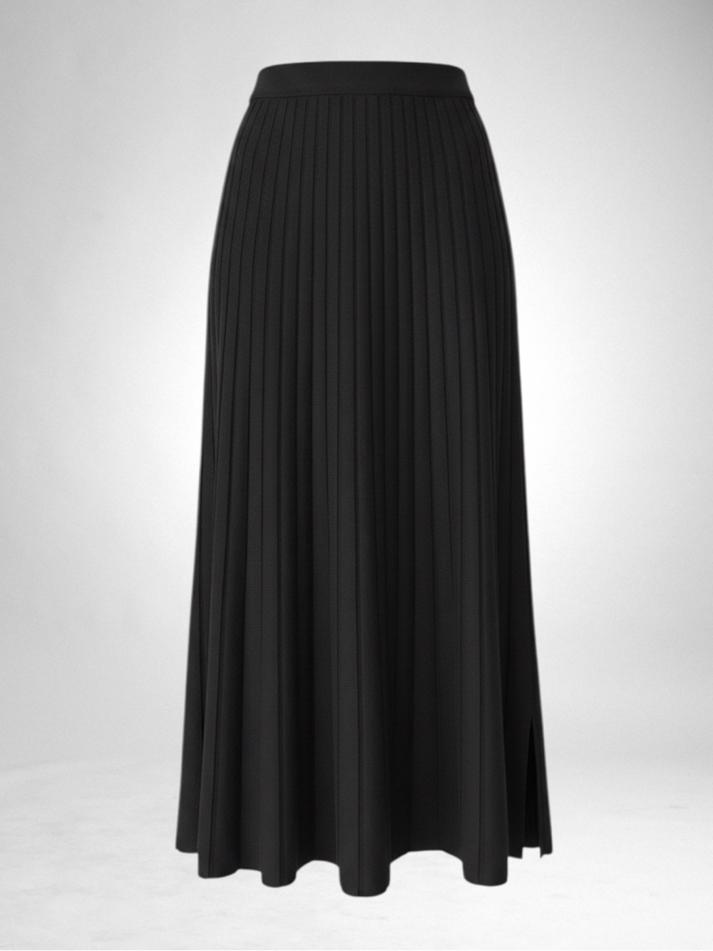 Black Pleated Knit Midi Skirt Side Slit Quiet Luxury Dark Academia Office Goth M - Picture 2 of 7